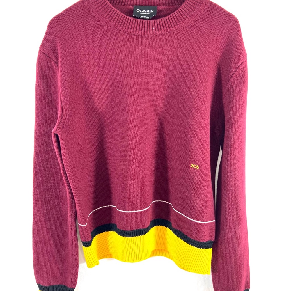 CALVIN KLEIN 205W39NYC Burgundy & Yellow Wool Raf Simons Men's Sweater